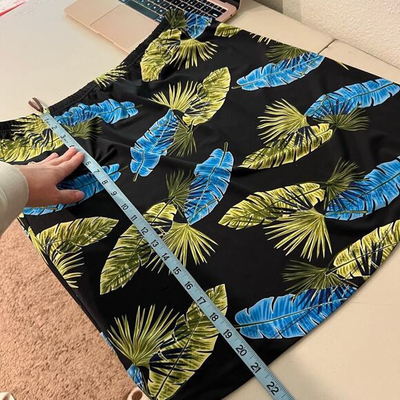 Pineapple Moon 90s Blue & Green Palm Leaf Print Elastic Summer Skirt Size XL - Picture 7 of 8